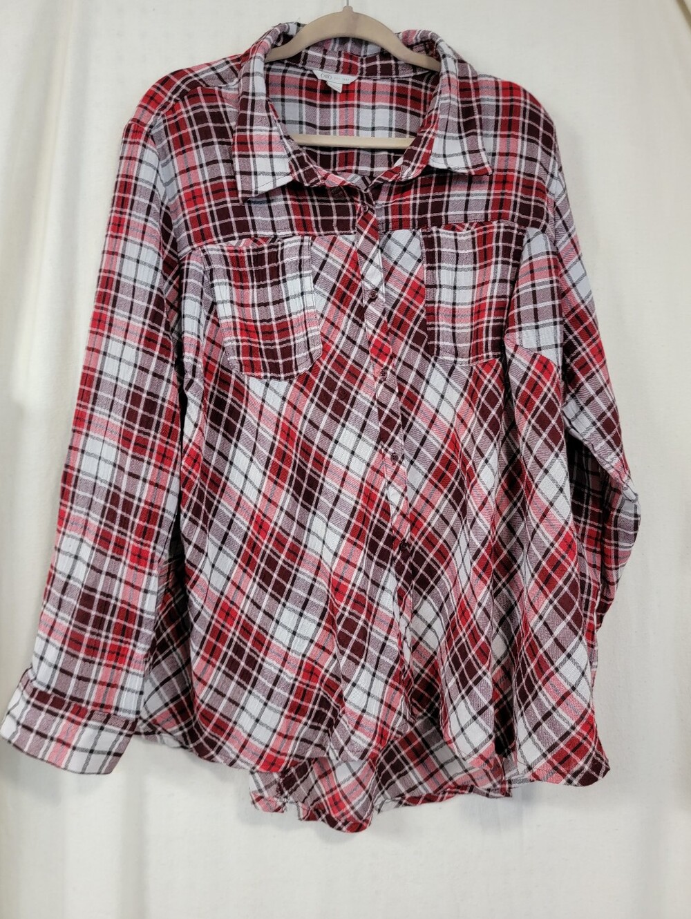 Cato Red, White and Brown Plaid Button Front Shirt Plus Size 26/28W